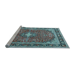 Sideview of Machine Washable Medallion Light Blue Traditional Rug, wshtr2488lblu