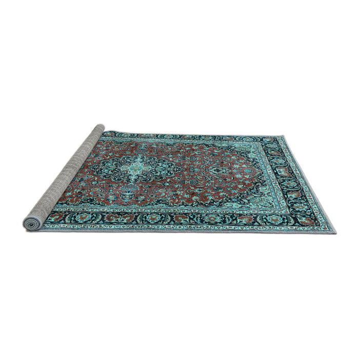 Sideview of Machine Washable Medallion Light Blue Traditional Rug, wshtr2488lblu
