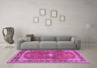 Machine Washable Medallion Pink Traditional Rug, wshtr2488pnk