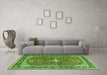 Machine Washable Medallion Green Traditional Area Rugs in a Living Room,, wshtr2488grn