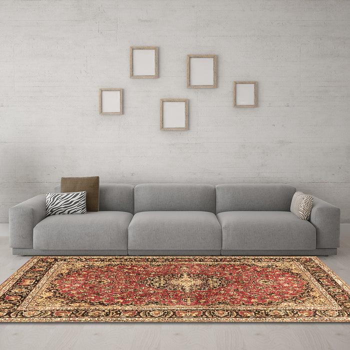 Machine Washable Medallion Brown Traditional Rug in a Living Room,, wshtr2488brn