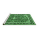 Sideview of Machine Washable Medallion Emerald Green Traditional Area Rugs, wshtr2488emgrn