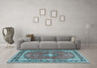 Machine Washable Medallion Light Blue Traditional Rug in a Living Room, wshtr2488lblu