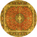 Round Machine Washable Medallion Yellow Traditional Rug, wshtr2488yw