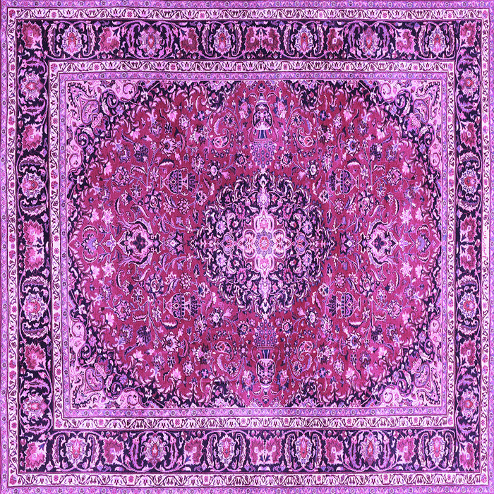 Square Machine Washable Medallion Purple Traditional Area Rugs, wshtr2488pur