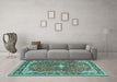 Machine Washable Medallion Turquoise Traditional Area Rugs in a Living Room,, wshtr2488turq