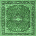 Square Medallion Emerald Green Traditional Rug, tr2488emgrn