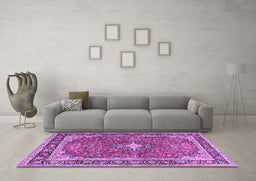 Machine Washable Medallion Purple Traditional Area Rugs in a Living Room, wshtr2488pur
