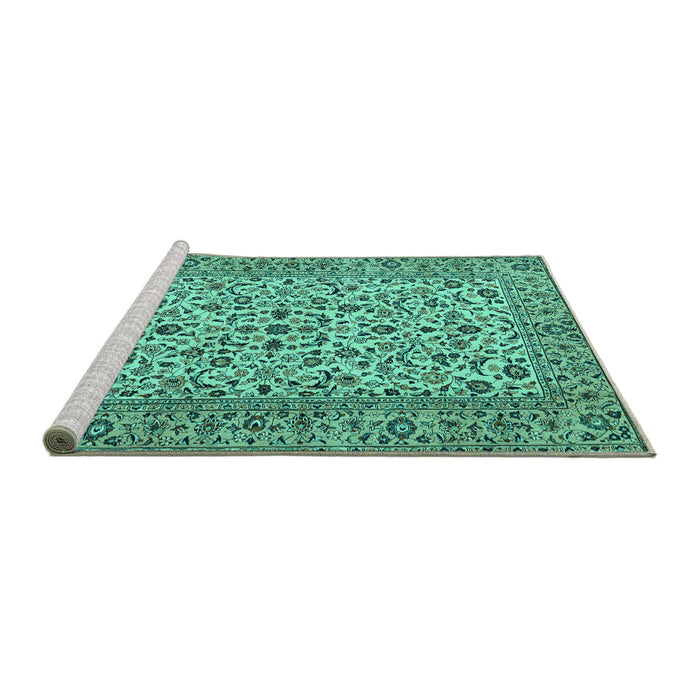 Sideview of Machine Washable Persian Turquoise Traditional Area Rugs, wshtr2489turq