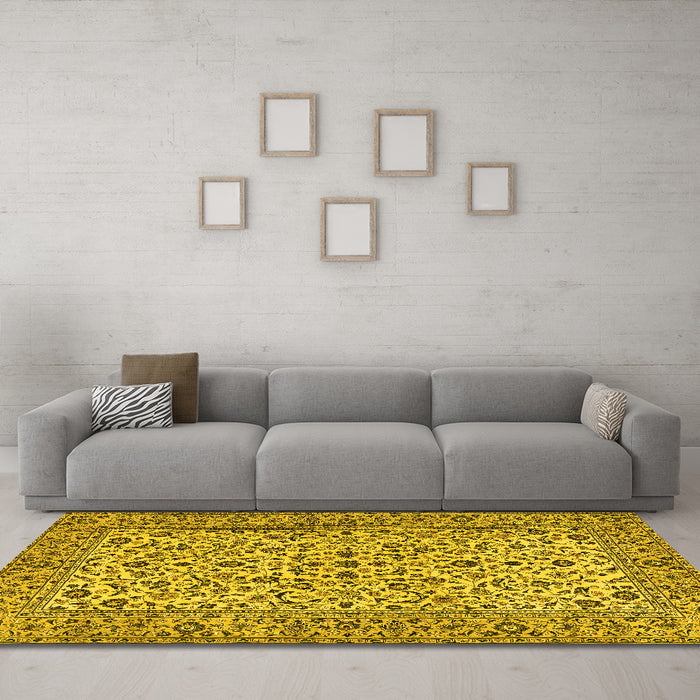 Machine Washable Persian Yellow Traditional Rug in a Living Room, wshtr2489yw