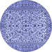 Round Machine Washable Persian Blue Traditional Rug, wshtr2489blu