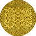 Round Machine Washable Persian Yellow Traditional Rug, wshtr2489yw