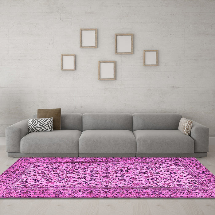 Machine Washable Persian Pink Traditional Rug in a Living Room, wshtr2489pnk