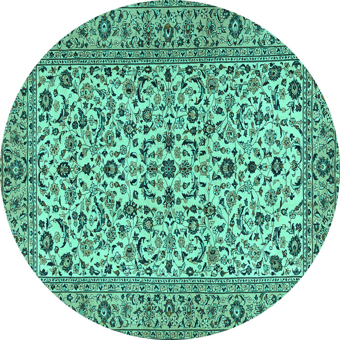 Round Machine Washable Persian Turquoise Traditional Area Rugs, wshtr2489turq