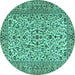 Round Machine Washable Persian Turquoise Traditional Area Rugs, wshtr2489turq