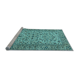Sideview of Machine Washable Persian Light Blue Traditional Rug, wshtr2489lblu