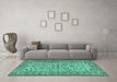 Machine Washable Persian Turquoise Traditional Area Rugs in a Living Room,, wshtr2489turq