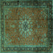 Square Machine Washable Medallion Turquoise Traditional Area Rugs, wshtr248turq