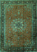 Machine Washable Medallion Turquoise Traditional Area Rugs, wshtr248turq