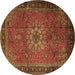 Round Machine Washable Medallion Brown Traditional Rug, wshtr248brn