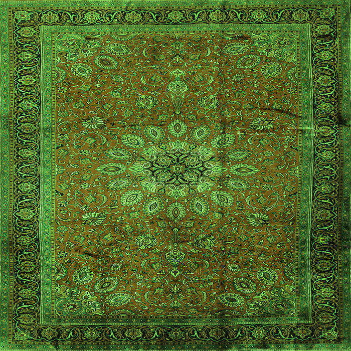 Round Machine Washable Medallion Green Traditional Area Rugs, wshtr248grn