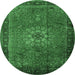 Round Machine Washable Medallion Emerald Green Traditional Area Rugs, wshtr248emgrn