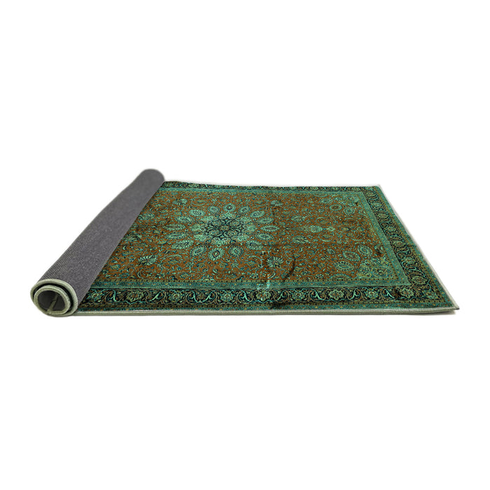 Sideview of Medallion Turquoise Traditional Rug, tr248turq