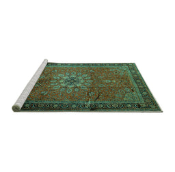 Sideview of Machine Washable Medallion Turquoise Traditional Area Rugs, wshtr248turq