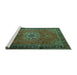 Sideview of Machine Washable Medallion Turquoise Traditional Area Rugs, wshtr248turq