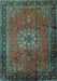 Machine Washable Medallion Light Blue Traditional Rug, wshtr248lblu