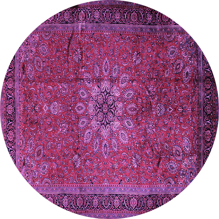 Round Machine Washable Medallion Purple Traditional Area Rugs, wshtr248pur