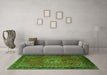 Machine Washable Medallion Green Traditional Area Rugs in a Living Room,, wshtr248grn