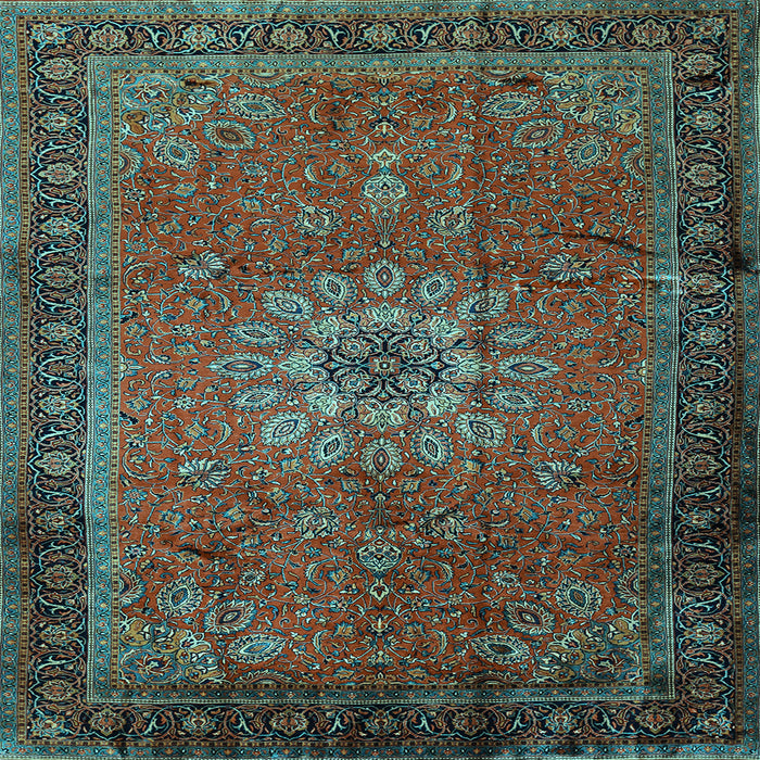 Square Machine Washable Medallion Light Blue Traditional Rug, wshtr248lblu
