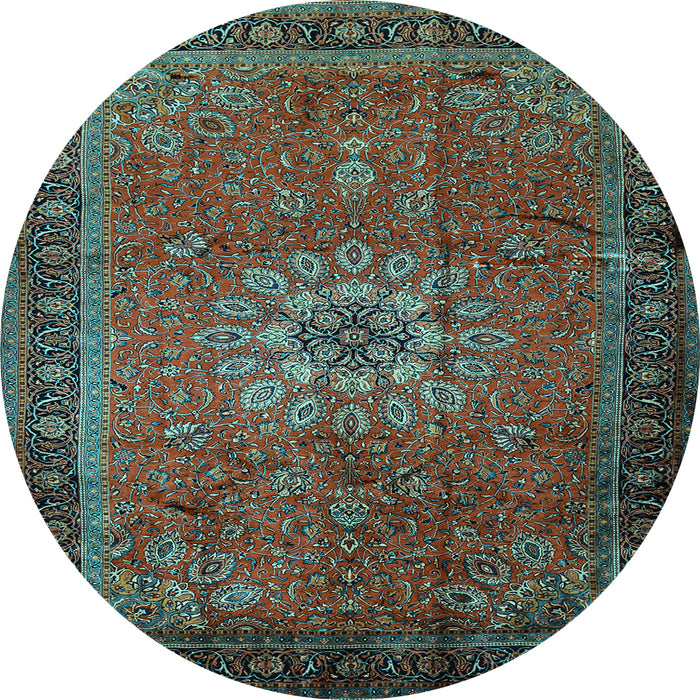 Round Medallion Light Blue Traditional Rug, tr248lblu