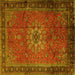 Square Machine Washable Medallion Yellow Traditional Rug, wshtr248yw