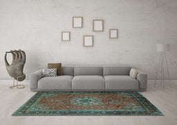 Machine Washable Medallion Light Blue Traditional Rug in a Living Room, wshtr248lblu