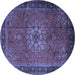 Round Machine Washable Medallion Blue Traditional Rug, wshtr248blu