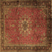 Square Machine Washable Medallion Brown Traditional Rug, wshtr248brn