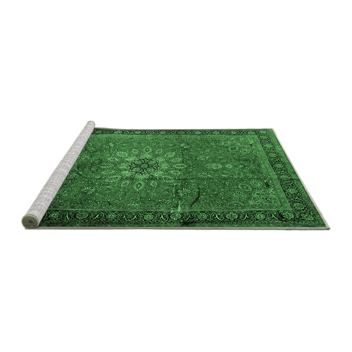 Sideview of Machine Washable Medallion Emerald Green Traditional Area Rugs, wshtr248emgrn
