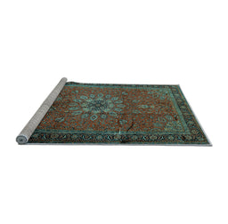 Sideview of Machine Washable Medallion Light Blue Traditional Rug, wshtr248lblu