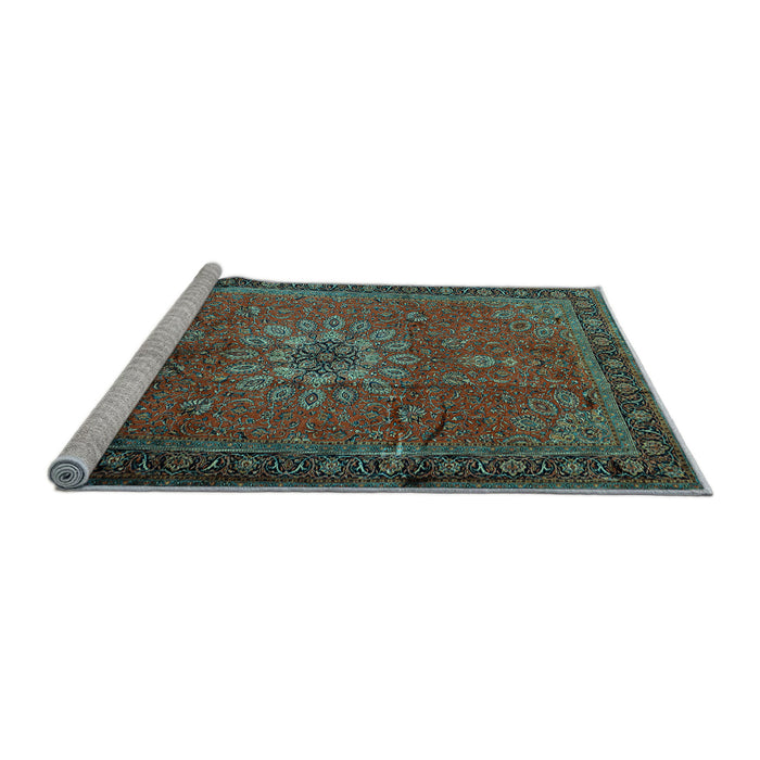 Sideview of Machine Washable Medallion Light Blue Traditional Rug, wshtr248lblu