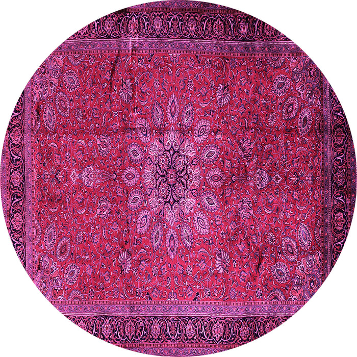 Round Machine Washable Medallion Pink Traditional Rug, wshtr248pnk