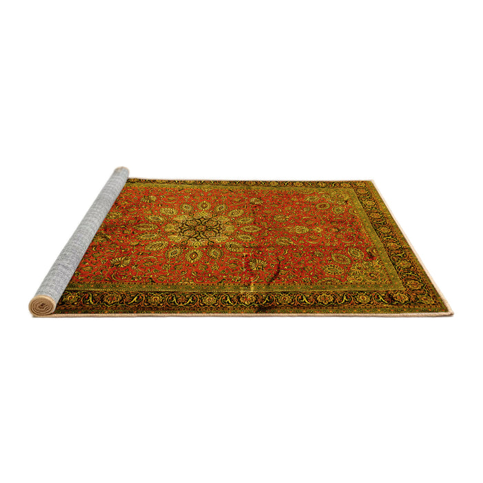 Sideview of Machine Washable Medallion Yellow Traditional Rug, wshtr248yw