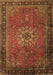 Machine Washable Medallion Brown Traditional Rug, wshtr248brn