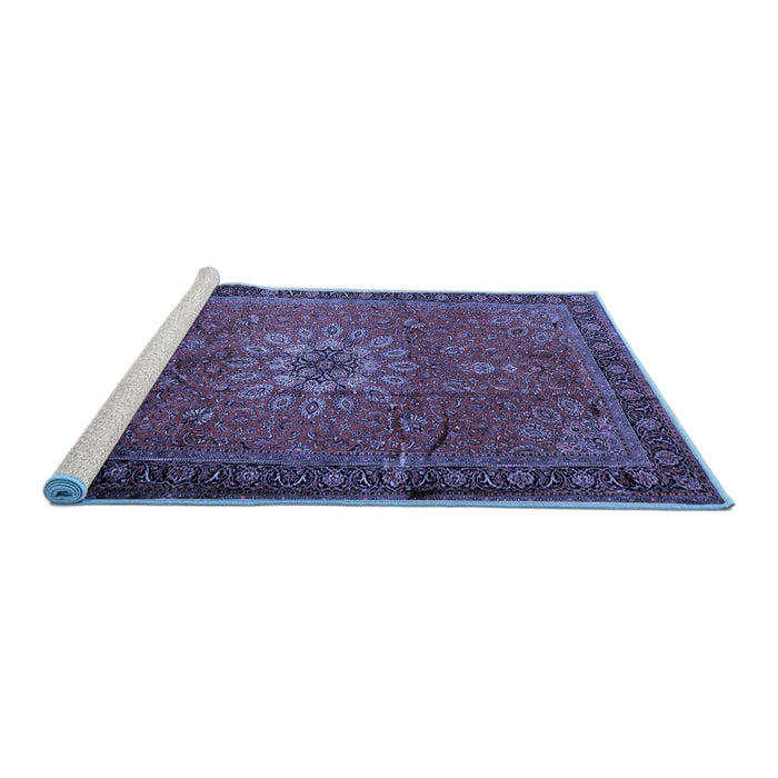 Sideview of Machine Washable Medallion Blue Traditional Rug, wshtr248blu