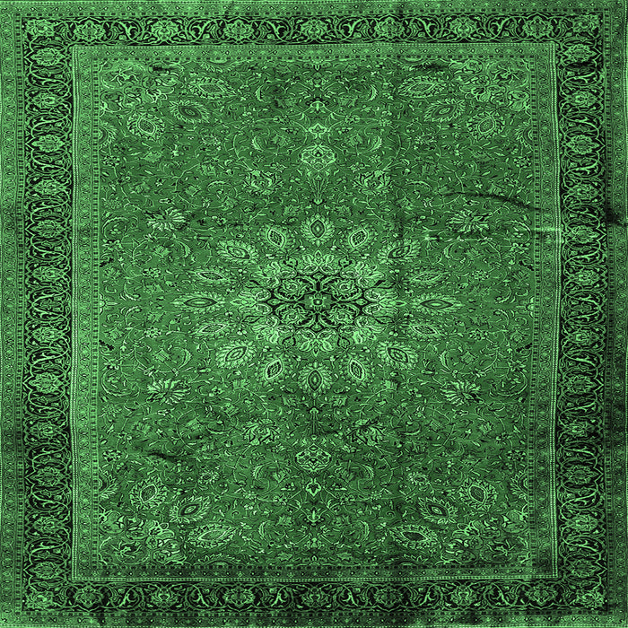 Square Machine Washable Medallion Emerald Green Traditional Area Rugs, wshtr248emgrn