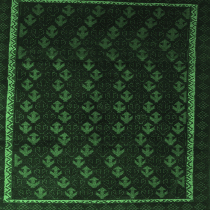 Square Machine Washable Southwestern Emerald Green Country Area Rugs, wshtr2490emgrn