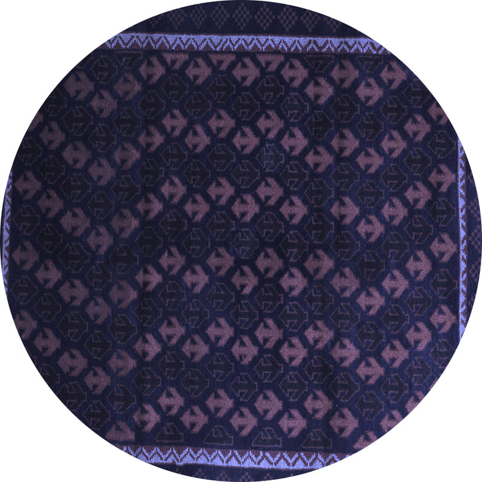 Round Machine Washable Southwestern Blue Country Rug, wshtr2490blu