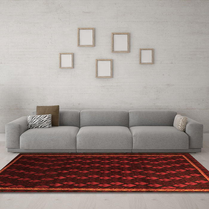 Machine Washable Southwestern Orange Country Area Rugs in a Living Room, wshtr2490org