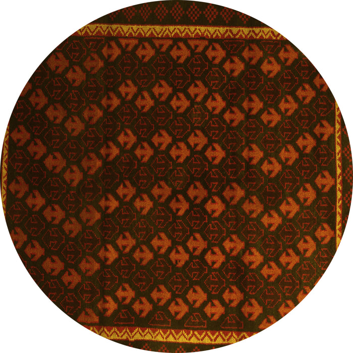 Round Machine Washable Southwestern Yellow Country Rug, wshtr2490yw